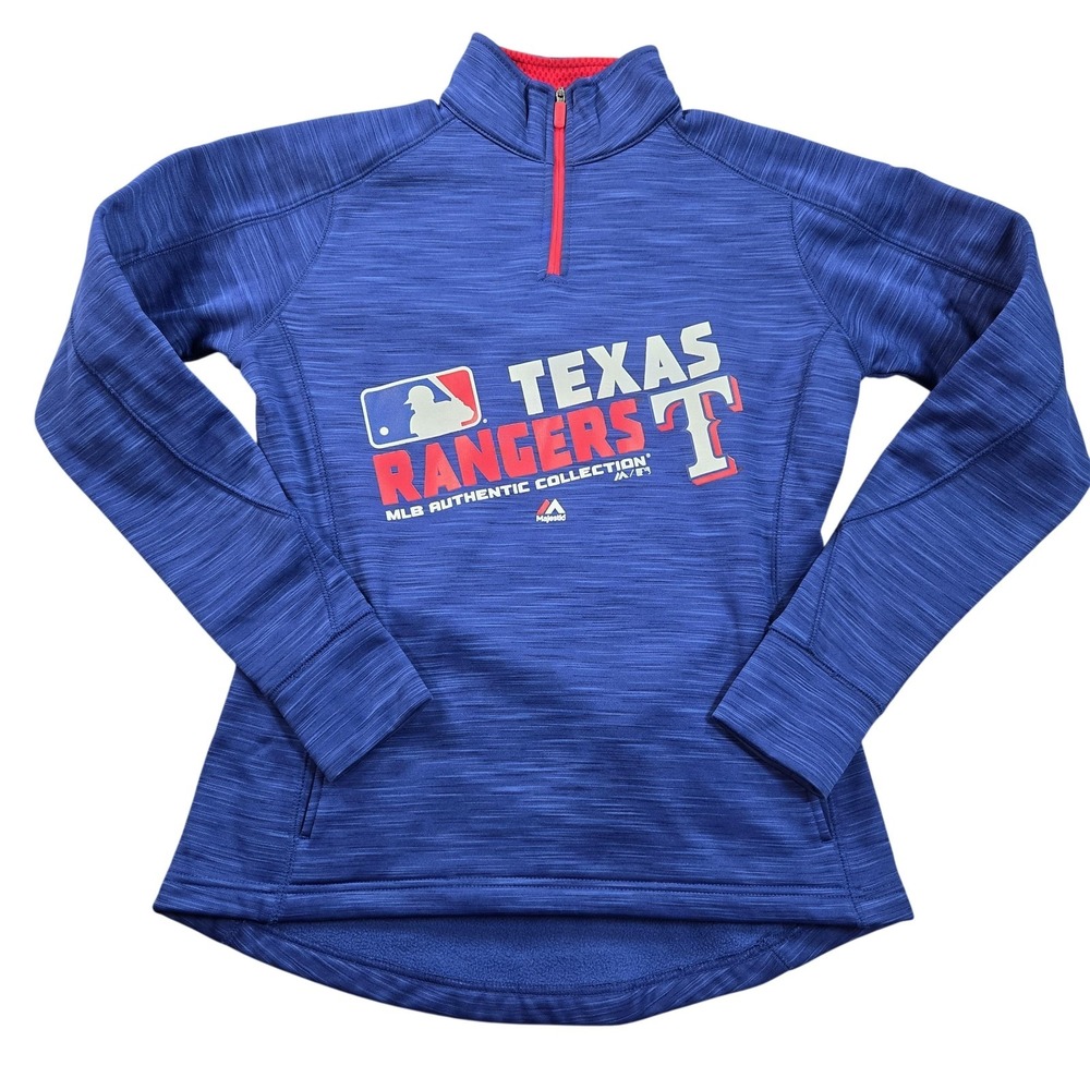 Texas Rangers Sweatshirt Womens Small Blue MLB Baseball Majestic 1/4 Zip Top